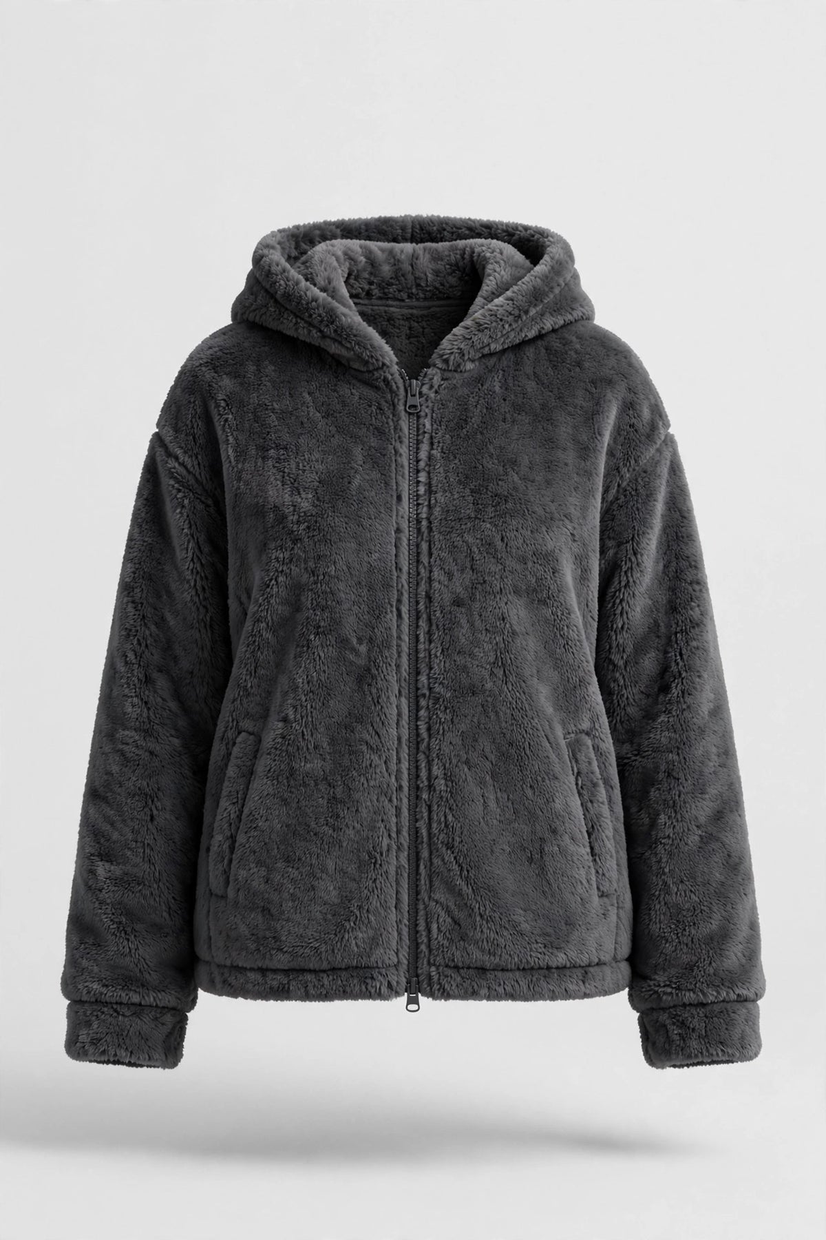 Sierra Double-Fleece Hooded Jacket in Dark Grey