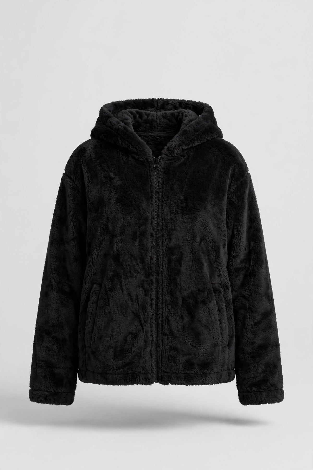 Sierra Double-Fleece Hooded Jacket in Black