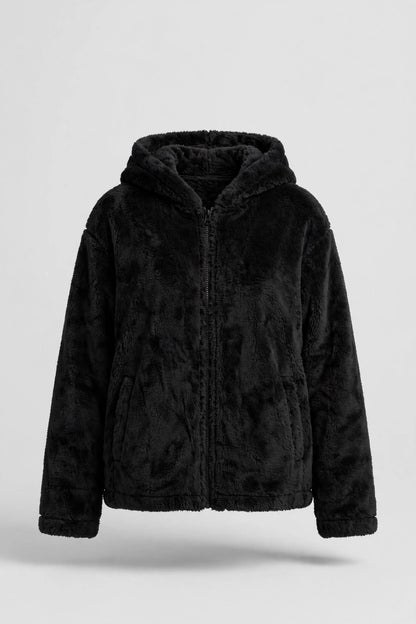 Sierra Double-Fleece Hooded Jacket in Black