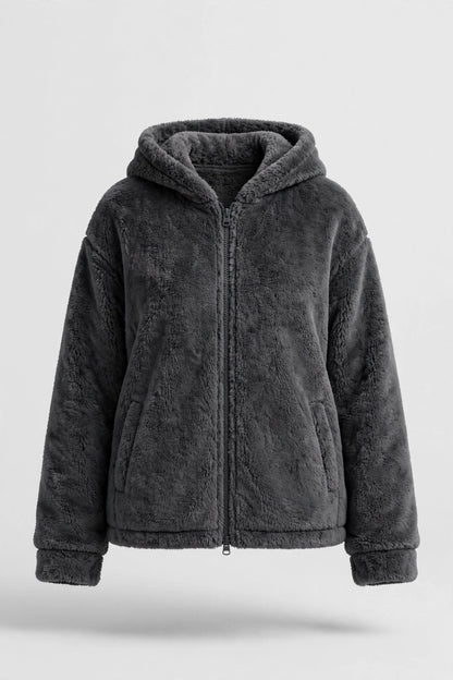 Sierra Double-Fleece Hooded Jacket in Dark Grey