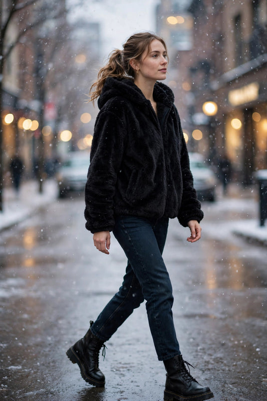 Sierra Double-Fleece Hooded Jacket styled on model