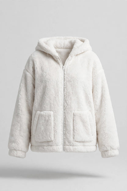Sierra Double-Fleece Hooded Jacket in White